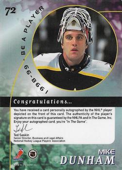 1998-99 Be a Player - Autographs #72 Mike Dunham Back