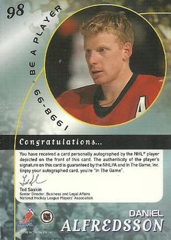 1998-99 Be a Player - Autographs #98 Daniel Alfredsson Back
