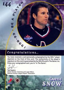 1998-99 Be a Player - Autographs #144 Garth Snow Back