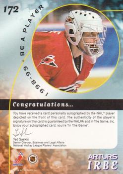 1998-99 Be a Player - Autographs #172 Arturs Irbe Back