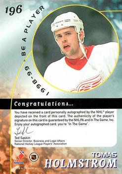 1998-99 Be a Player - Autographs #196 Tomas Holmstrom Back