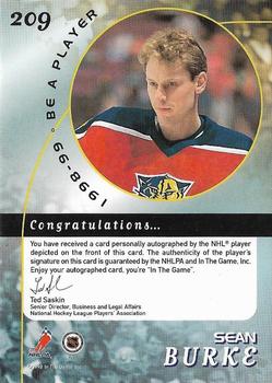 1998-99 Be a Player - Autographs #209 Sean Burke Back