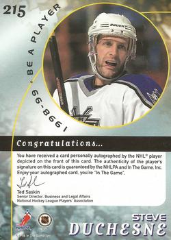 1998-99 Be a Player - Autographs #215 Steve Duchesne Back
