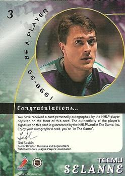 1998-99 Be a Player - Autographs Gold #3 Teemu Selanne Back