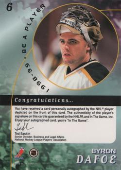 1998-99 Be a Player - Autographs Gold #6 Byron Dafoe Back