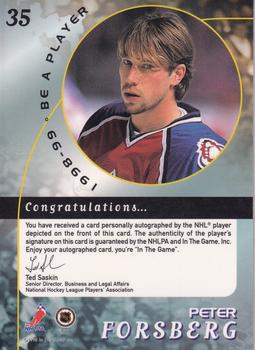 1998-99 Be a Player - Autographs Gold #35 Peter Forsberg Back