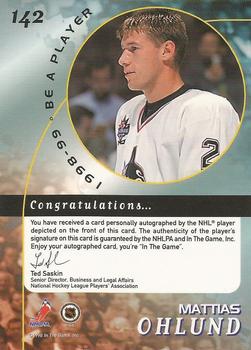 1998-99 Be a Player - Autographs Gold #142 Mattias Ohlund Back
