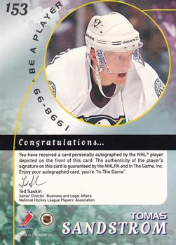 1998-99 Be a Player - Autographs Gold #153 Tomas Sandstrom Back
