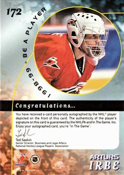 1998-99 Be a Player - Autographs Gold #172 Arturs Irbe Back