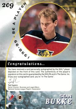 1998-99 Be a Player - Autographs Gold #209 Sean Burke Back