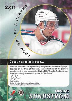 1998-99 Be a Player - Autographs Gold #240 Niklas Sundstrom Back