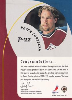 1998-99 Be a Player - Playoff Practice Used Jerseys #P-22 Peter Forsberg Back