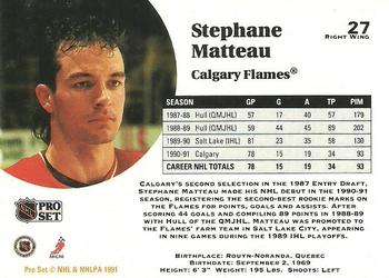 1991-92 Pro Set #27 Stephane Matteau Back