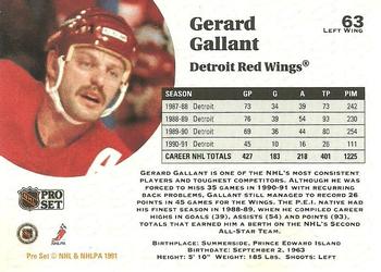 1991-92 Pro Set #63 Gerard Gallant Back