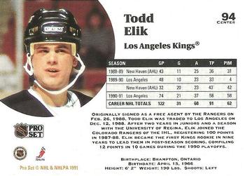 1991-92 Pro Set #94 Todd Elik Back