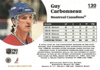 1991-92 Pro Set #130 Guy Carbonneau Back