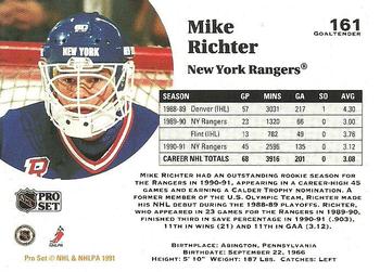 1991-92 Pro Set #161 Mike Richter Back
