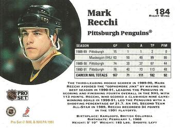 1991-92 Pro Set #184 Mark Recchi Back