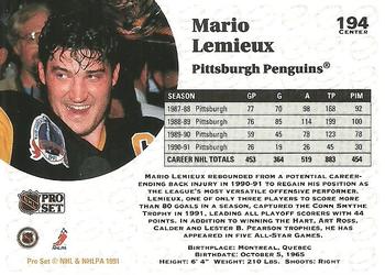 1991-92 Pro Set #194 Mario Lemieux Back