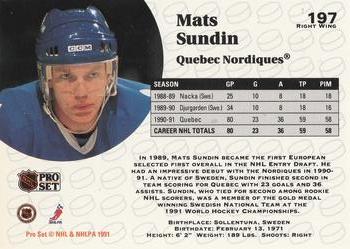 1991-92 Pro Set #197 Mats Sundin Back