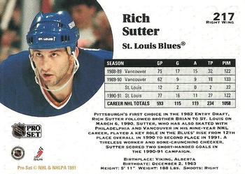 1991-92 Pro Set #217 Rich Sutter Back