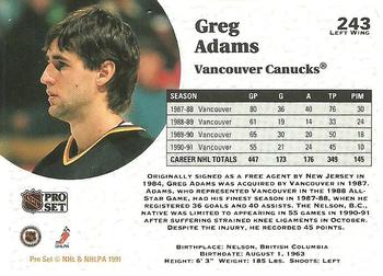 1991-92 Pro Set #243 Greg Adams Back
