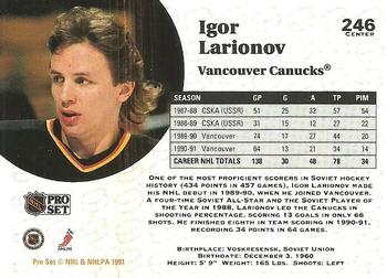 1991-92 Pro Set #246 Igor Larionov Back