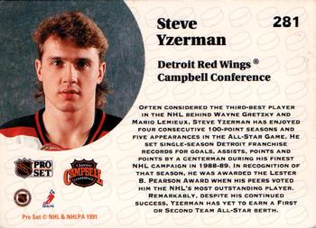 1991-92 Pro Set #281 Steve Yzerman Back
