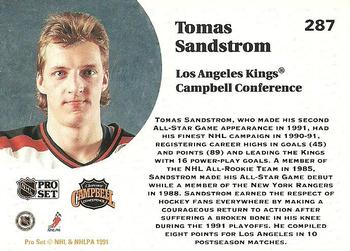 1991-92 Pro Set #287 Tomas Sandstrom Back