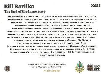 1991-92 Pro Set #340 Bill Barilko Back