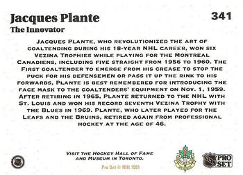 1991-92 Pro Set #341 Jacques Plante Back