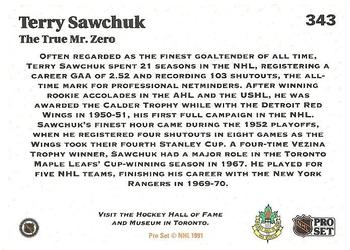 1991-92 Pro Set #343 Terry Sawchuk Back