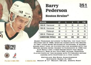 1991-92 Pro Set #351 Barry Pederson Back