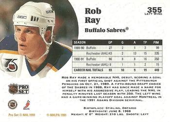 1991-92 Pro Set #355 Rob Ray Back