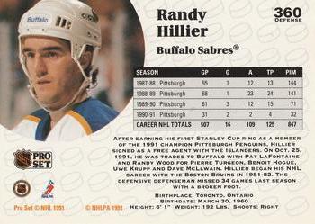 1991-92 Pro Set #360 Randy Hillier Back