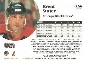 1991-92 Pro Set #374 Brent Sutter Back