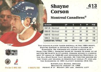 1991-92 Pro Set #413 Shayne Corson Back