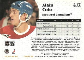 1991-92 Pro Set #417 Alain Cote Back