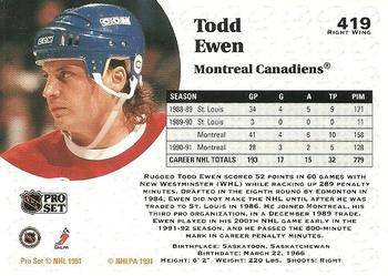 1991-92 Pro Set #419 Todd Ewen Back