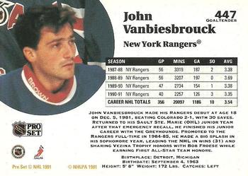 1991-92 Pro Set #447 John Vanbiesbrouck Back