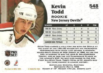 1991-92 Pro Set #548 Kevin Todd Back