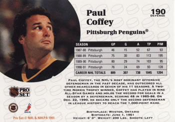 1991-92 Pro Set #190 Paul Coffey Back