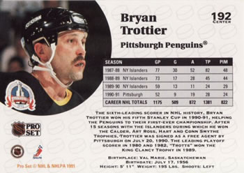 1991-92 Pro Set #192 Bryan Trottier Back
