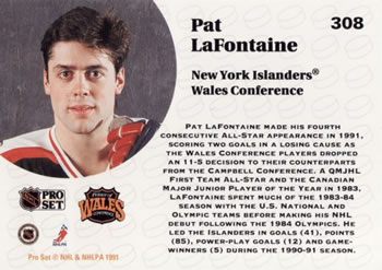 1991-92 Pro Set #308 Pat LaFontaine Back