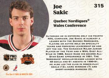 1991-92 Pro Set #315 Joe Sakic Back