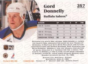 1991-92 Pro Set #357 Gord Donnelly Back