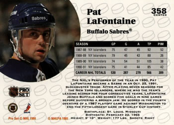 1991-92 Pro Set #358 Pat LaFontaine Back