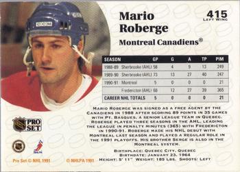 1991-92 Pro Set #415 Mario Roberge Back