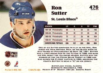 1991-92 Pro Set #476 Ron Sutter Back