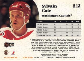 1991-92 Pro Set #512 Sylvain Cote Back